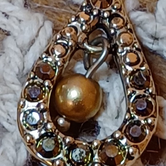 Monet Champagne Brown Colored Pearl Dangle Stud Earrings - Picture 2 of 15